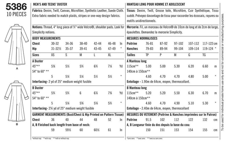 S5386 Sewing Pattern Matrix Coat Resistance Long Duster Gothic Etsy