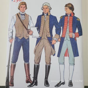 新しい裁縫パターン メンズコスチューム コート シャツ ベスト 帽子 初期アメリカ フランス革命 大陸制服