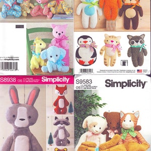 May include: A collection of Simplicity sewing patterns for making stuffed animals. The patterns include a variety of animals, such as a giraffe, elephant, penguin, fox, raccoon, bear, and cat. The patterns are all one size and are easy to sew.