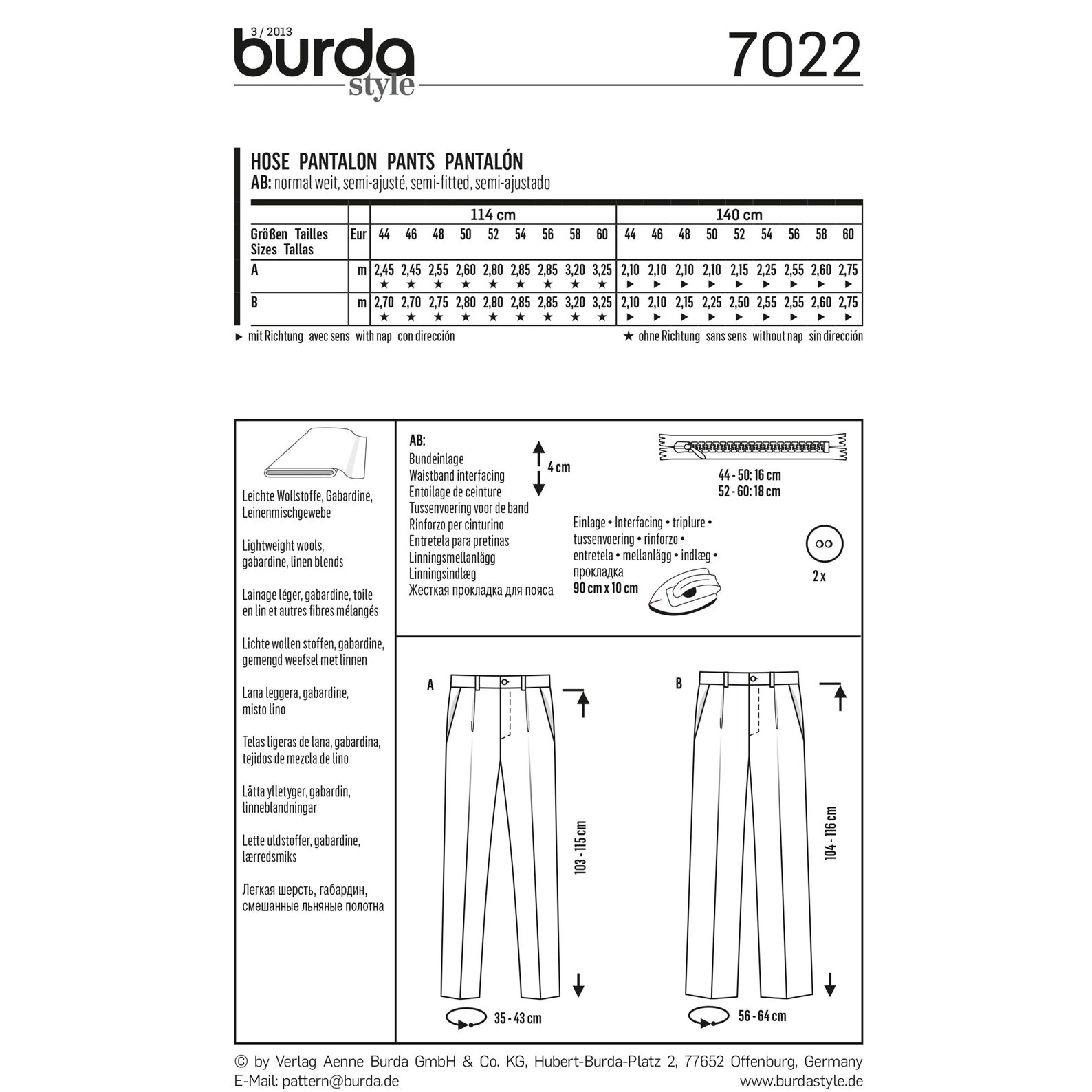 Burda 7022 Sewing Pattern Men's Slacks Dress Pants Etsy