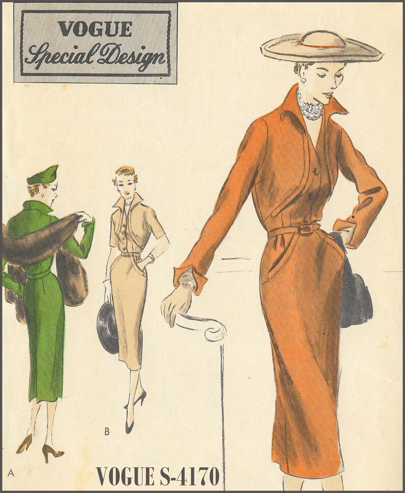 Unused V4170 Vogue S 4170 Special Design Vintage 1950 S Sewing Pattern Shaped Collar One Piece Dress Office Business Attire 2 Size 14 Unused V4170 Vogue S 4170 Special Design Vintage 1950 S Sewing Pattern Shaped Collar One Piece Dress Office Business Attire 2 Size 14