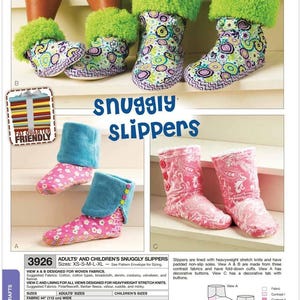 May include: Image of three pairs of snuggly slippers in various designs. One pair has a floral pattern with green faux fur trim. Another pair features a blue cuff and a pink floral base. The third pair is pink with a paisley pattern.
