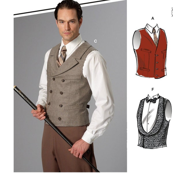 M8133 Sewing Pattern Traditional Elegant Formal Casual Men's Vest 6 Variations US Sizes 34-56 S-XXXL