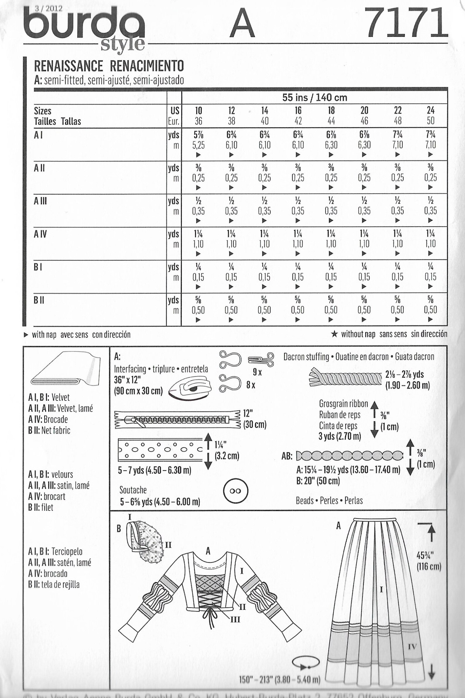 Burda 7171 Sewing Pattern Misses' Historical Italian Renaissance ...