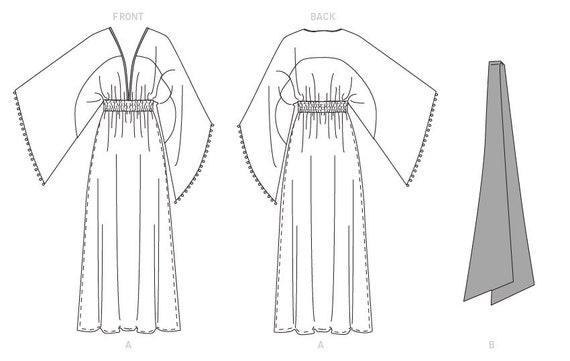 Uncut vogue sewing pattern 1627 Zandra Rhodes Special Occasion Pullover Kimono Loose-Fitting Dress size xs-s-m l-xl FF