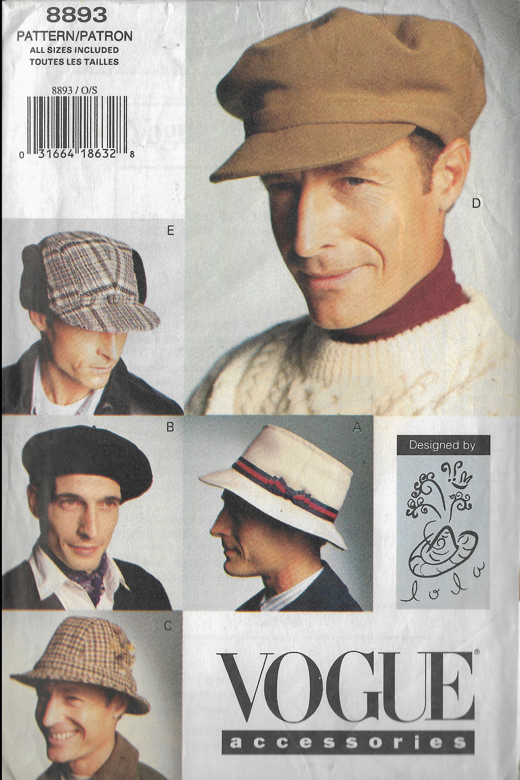 超人気の雑貨店 Hats Men Pattern Sewing 8893 Vogue V8893 5 Fedora Designs ウェア