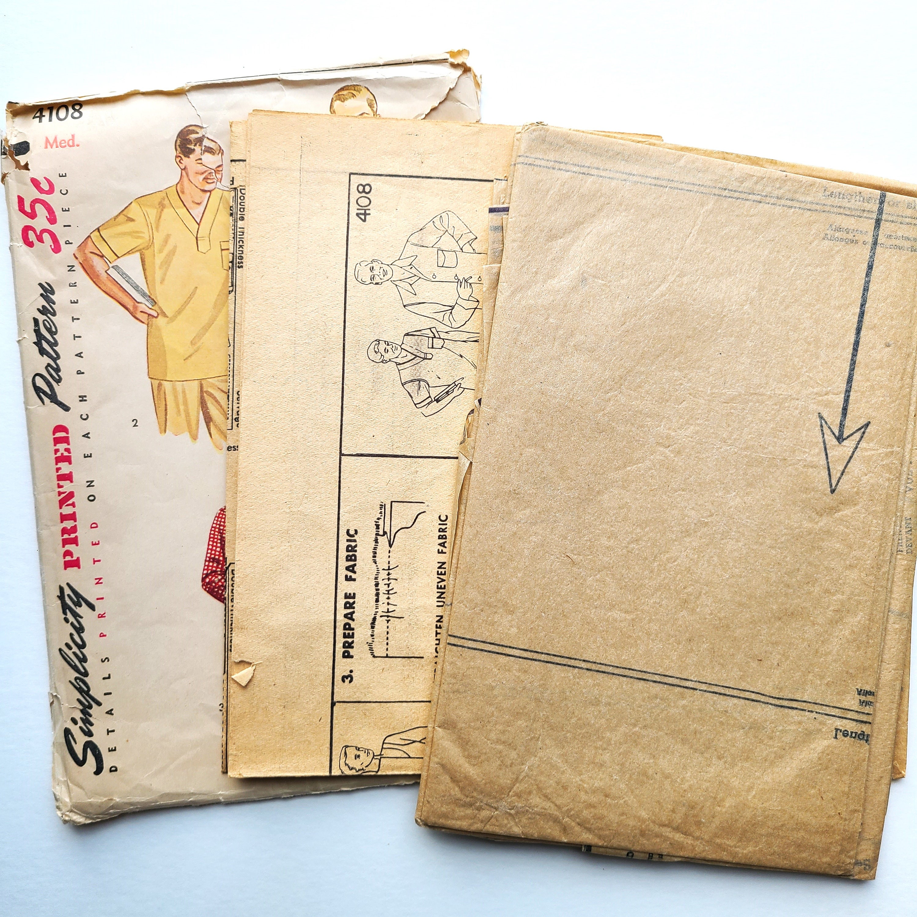 トップス vintage gilet original stitch processing S4108 Sewing Pattern VTG 1950s Men's Nightshirt Pajama