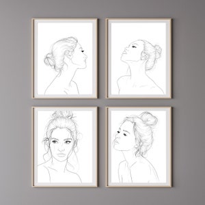 Black and White Portrait Drawings: Set of Four (Digital)