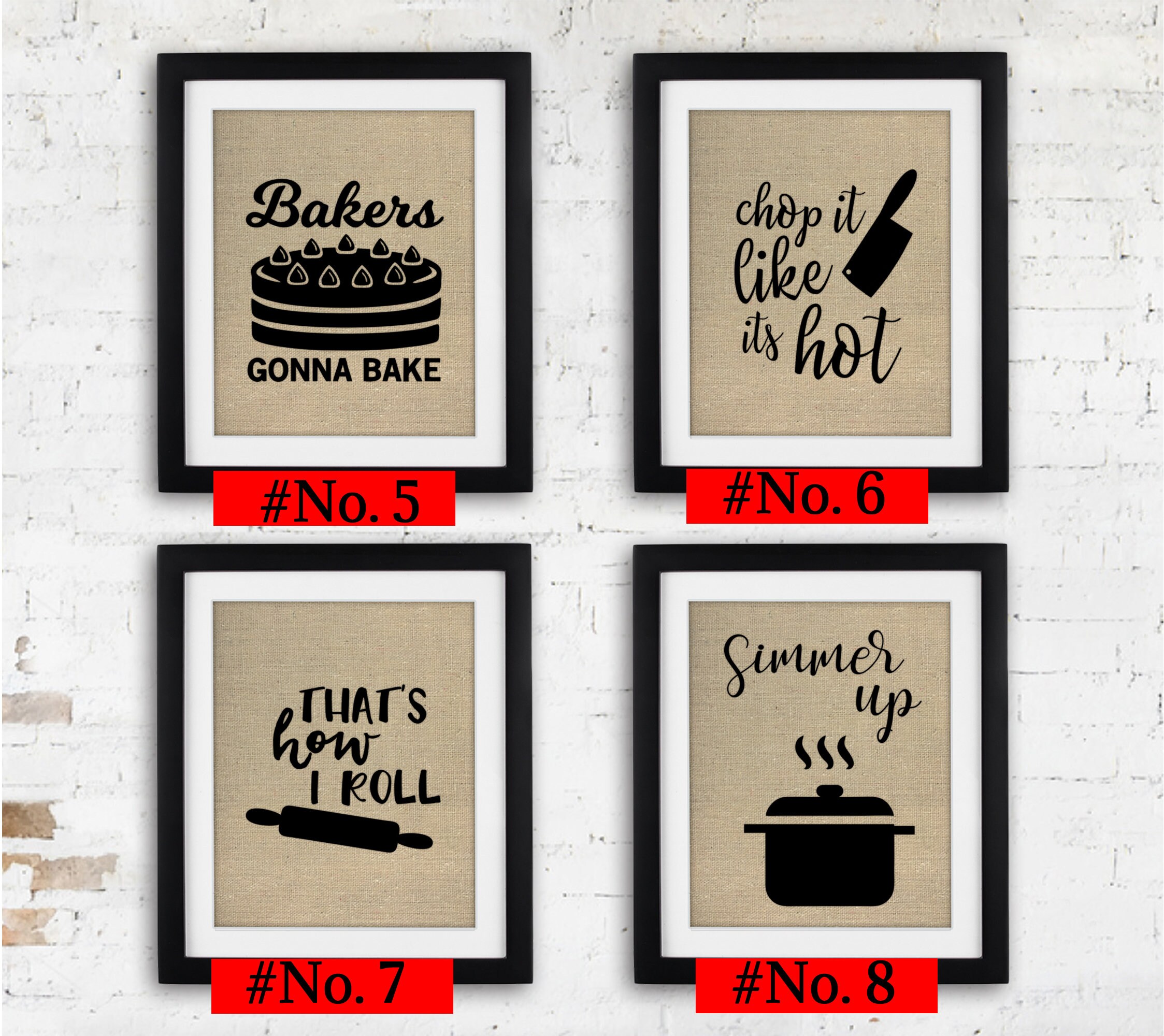Set of 4 Funny Kitchen Burlap Prints Funny Kitchen Sign Etsy