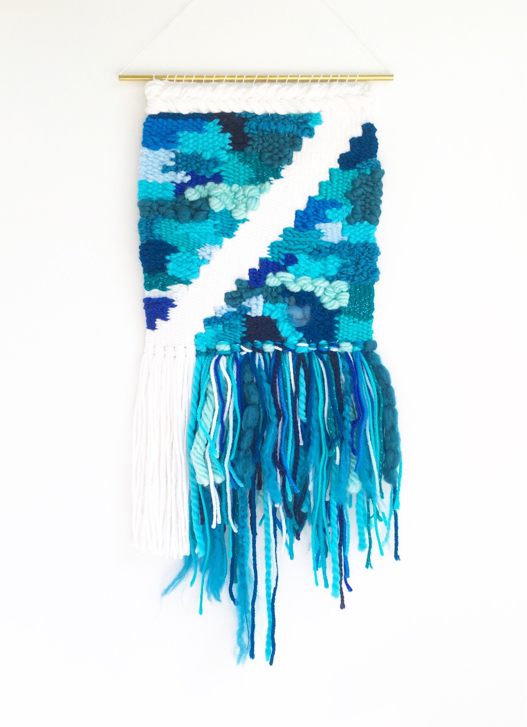 Wall Hanging Tapestry // Boho Woven Wall Hanging // Blue Textile Fiber