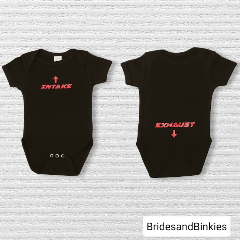 Intake Exhaust Baby Bodysuit: Mechanic Car Lover Gift Black w/ Red