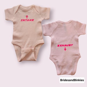 Intake Exhaust Baby Bodysuit: Mechanic Car Lover Gift Light Pink w/HotPink