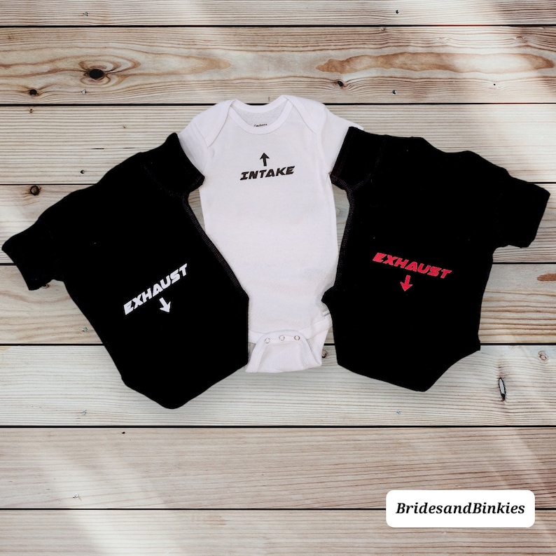 Intake Exhaust Baby Bodysuit: Mechanic Car Lover Gift Black w/ White