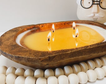 Wooden Soy Wax Dough Bowl Candle | 16oz | Cotton Wicks |  Woven Wax Candle Co.