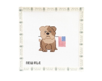English Bulldog Needlepoint Canvas – Patriotic Dog with American Flag • 18‑Mesh Hand‑Painted Canvas