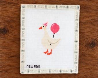 Silly Goose Needlepoint Canvas | Hand-Painted Goose with Balloon | 18 Mesh Needlepoint | Needlepoint Canvas
