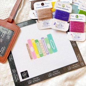 Beginner Needlepoint Kit – Colorful Books Design with Threads & Self-Finishing Tag