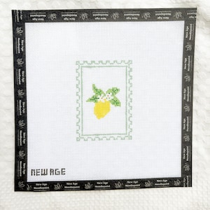 Lemon Needlepoint Canvas – 18 Mesh Hand-Painted Citrus Design – 8x8