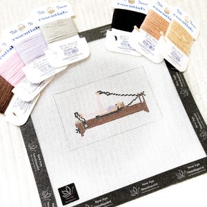 Pilates Reformer Needlepoint Kit – 18 Mesh Hand-Painted Canvas with Threads – Fully Kitted