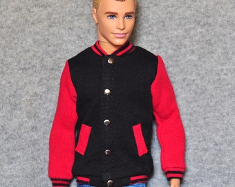 Handmade Doll Red Black Baseball Jacket Doll Clothes For 12" Dolls