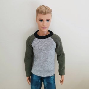 Handmade Doll Clothes Grey Green T-shirt For 12&quot; Dolls