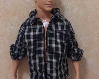 Handmade Doll Black White Plaid Shirt Doll Clothes For 12" Dolls (custom order)