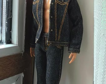 Handgemachte Puppe Schwarze Jacke & Hose Jeans Set Puppenkleidung Für 12 "Puppen