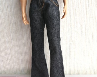 Poupée faite main avec pantalon en jean noir, vêtements de poupée pour poupées de 30 cm (12 po.)