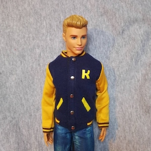 Handmade Doll Deep Blue Yellow Baseball Jacket Doll Clothes For 12&quot; Dolls