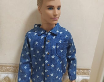 Vestiti per bambole fatti a mano, camicia di jeans con stelle per bambole da 12 pollici