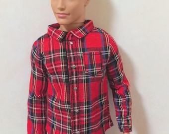 Vestiti per bambole fatti a mano, maglietta nera e rossa per bambole da 12 pollici (il gilet nero non è incluso)