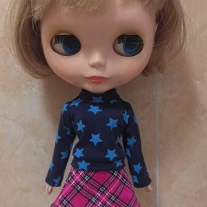Handmade Blythe Doll Blue Star Tshirt Doll Clothes For Blythe Dolls