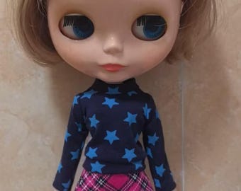 Maglietta con stella blu per bambole Blythe fatta a mano, vestiti per bambole