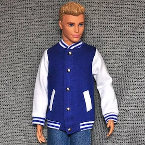 Handmade Doll Blue White Baseball Jacket Doll Clothes For 12" Dolls