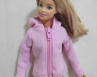 Handgemachte Puppe Rosa Hoodie Puppenkleidung für 12 "Puppen (mit hellrosa Reißverschluss)
