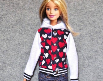 Handgemachte Puppe Rotes Herz Hoodie Mantel Puppenkleidung Für 11,5 "Puppen