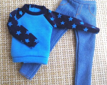 Handgemachte Puppe Blau Mantel & Jeans Hosen Set Puppenkleidung Für 12 "Puppen