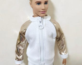 Vestiti per bambole fatti a mano con giacca e pantaloni bianchi e dorati per bambole da 12 pollici (ordine personalizzato)