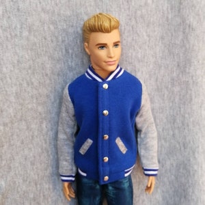 Handmade Doll Blue Grey Baseball Jacket Doll Clothes For 12" Dolls