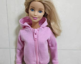 Handgemachte Puppe Rosa Hoodie Puppenkleidung für 12 "Puppen (mit hellrosa Reißverschluss)