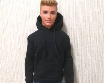 Poupée faite main Veste à capuche noire Vêtements de poupée pour poupées de 30 cm (12 po.)