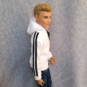 Handmade Doll White Hoodie strip Jacket Doll Clothes For 12&quot; Dolls