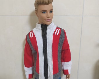 Poupée faite main, veste rouge et gris foncé, vêtements de poupée pour poupées de 30 cm (12 po.) (commande personnalisée)