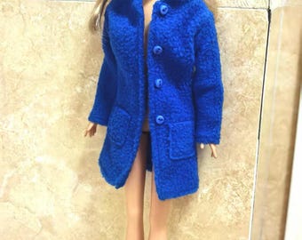 Boneca artesanal azul royal sobretudo roupas de boneca para bonecas de 11,5"