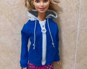 Jaqueta com capuz azul para boneca feita à mão, roupas de boneca para bonecas de 11,5"