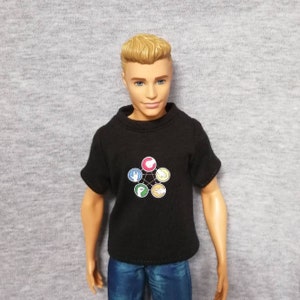 Handmade Doll Clothes Black T-shirt For 12&quot; Dolls