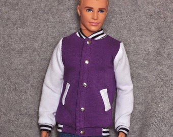 Handmade Doll Purple White Baseball Jacket Doll Clothes For 12" Dolls（if you want other color tell me plz）