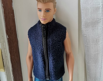 Handmade Doll Navy Blue Vest Jacket Doll Clothes For 12" Dolls