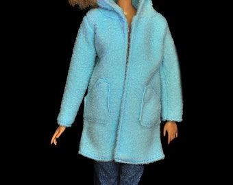 Boneca artesanal azul claro sobretudo roupas de boneca para bonecas de 11,5"