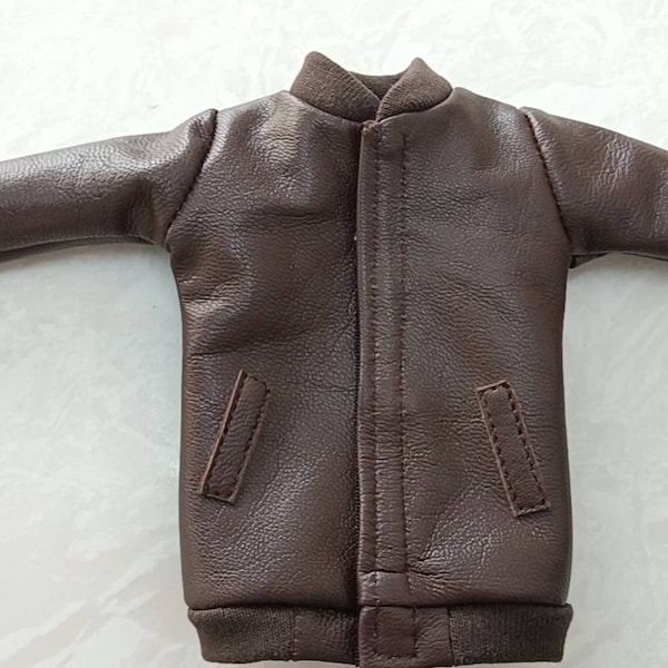 Handmade Doll Brown Baseball Jacket Natural Leather Doll Clothes For 12" Dolls